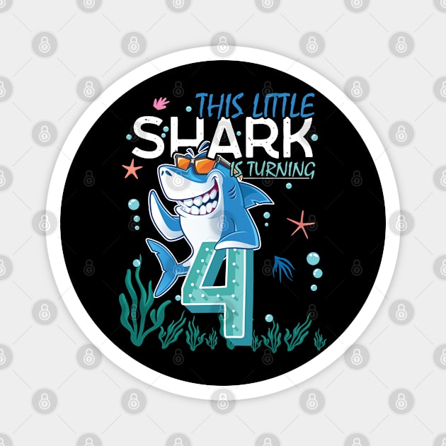 Turning 4 Years Old, Boy Girl Shark Birthday Theme, 4th Bday Magnet by Kawaii_Tees